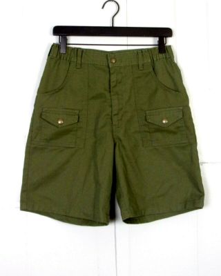 Vtg 80s Bsa Boy Scouts Olive Snap Cargo Pocket Uniform Shorts Elastic W 29
