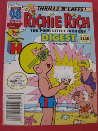Rare Vintage Richie Rich The Poor Little Rich Boy Digest No 11 Oct 1987