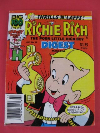 Rare Vintage Richie Rich The Poor Little Rich Boy Digest No 14 July 1988