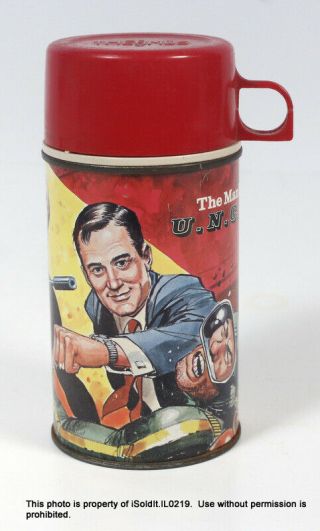 Vintage 1966 The Man From Uncle U N C L E Metal Uncle Thermos W/ Lid