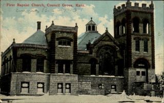 1913 Council Grove,  KS First Baptist Church Morris County Kansas Postcard Vintage 2