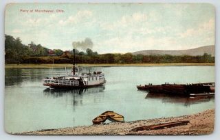Manchester Ohio Ferry Boat Steamer Docks Along Ohio River Beached Rowboats C1910