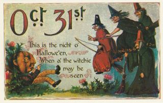 Old Vintage Halloween Witches Pumpkin Postcard Post Card Witch
