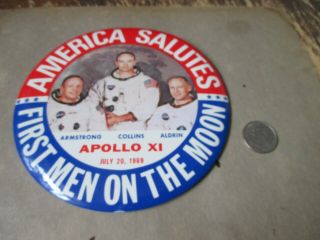 1969 Apollo 11 First Men On Moon America Salutes Photo 6 Inch Button