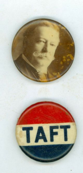 2 Vintage 1908 President William Howard Taft Political Campaign Pinback Buttons