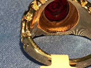 MASONIC LODGE RING RED OVAL STONE 18K HGE GOLD NUGGET STYLE SIZE 12 USA MADE,  3 2