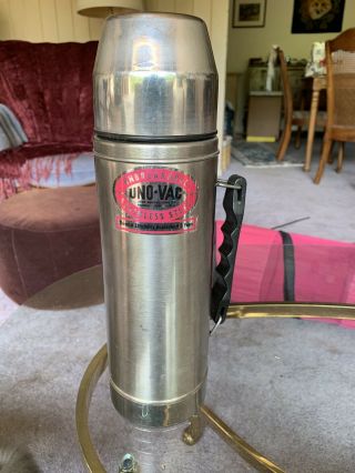 Vintage Uno - Vac Stainless Steel Unbreakable Thermos Bottle 1 Quart 32 Oz.