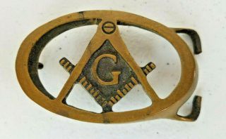 Masonic Vintage Brass Mason Square And Compass " G " Belt Buckle No.  1