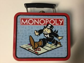 Monopoly Game Collectible Metal Tin Lunch Box W/ Handle 2000 Hasbro Trinket Box