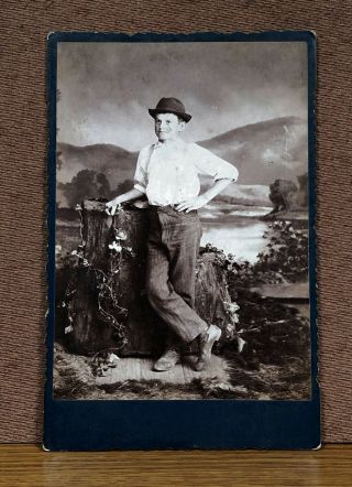 Antique Cabinet Card Photograph Bernville Pa Blatt Young Boy Wearing A Hat