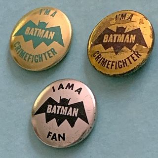 Batman 7/8 buttons 1966 near set 13/14,  variation Joker Riddler Robin Batmobile 6