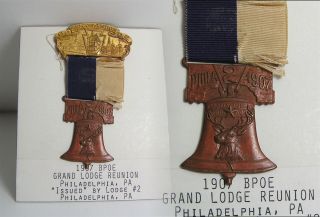 1907 Bpoe Grand Lodge Reunion Philadelphia Pa Lodge 2 Badge Medal Ribbon