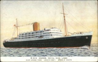 Royal Mail Lines Steamship Rms R.  M.  S.  Andes Salmon Series Ship Postcard