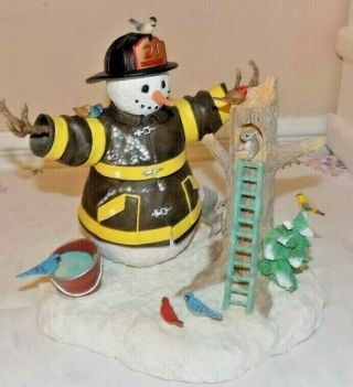 Lenox " Friendly Fireman " Snowman W/ Squirrels And Birds 8 X 7 X 8 In Figurine