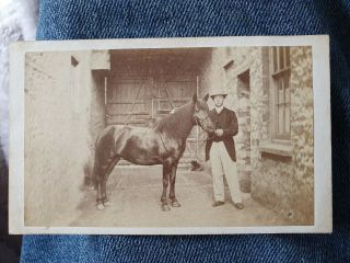 Well To Do Man With Thoroughbred Horse.  Cdv Photo