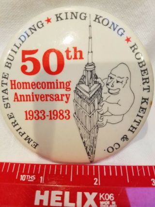 Vintage King Kong 50th Anniversary Pinback Button 3 Inch,  Never Worn