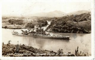 1941 Gamboa Panama - Rppc - Uss Pennsylvania In Panama Canal - Real Photo