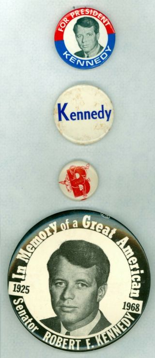 4 Vtg 1968 President Robert F.  Kennedy Campaign Pinback Buttons Great American
