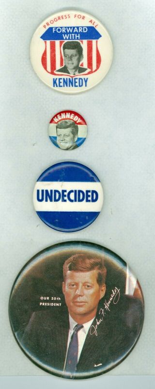 4 Vtg 1960 President John F Kennedy Political Campaign Pinback Buttons Undecided