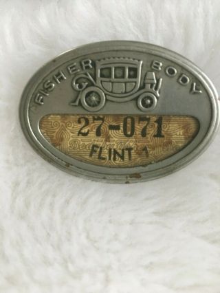 Vintage General Motors Fisher Body Flint Employee Badge Id