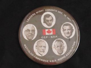 1975 Democratic Party Of Canada Leaders Night Button Broadbent Douglas Wow