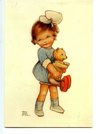 Cute Little Girl W/ Teddy Bear - Mabel Lucie Attwell - Modern Artist Signed Postcard