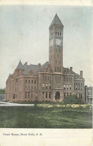 Sioux Falls South Dakota 10:55 Am At Court House Bush & Rocks 1910 Postcard