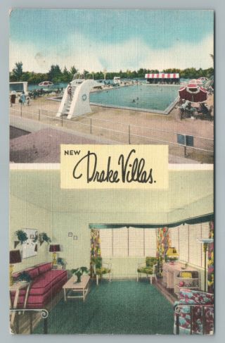 Drake Villas Miami Beach Vintage Linen Hotel Diving Board Swimming Pool 1940s