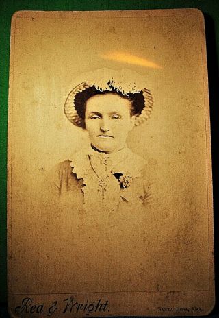 Antique Cabinet Card Photo Of Lady In Hat By Rea & Wright Of Santa Rosa Ca