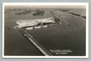 County Causeway From Goodyear Blimp Rppc Vintage Miami Beach—aerial Photo 1940s