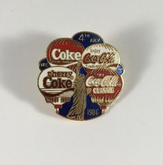 1986 York Vintage 4th Of July Coke Coca - Cola Hot Air Balloon Pin