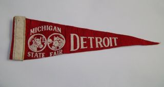 Vintage Detroit Michigan State Fair Cow Horse Souvenir Old Red Felt Pennant
