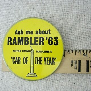 1963 Rambler Motor Trend Car Of The Year Pinback Button Pin Back 3 " Diameter