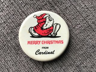 Vintage Merry Christmas Santa Cardinal Shoes Pin Button Pinback
