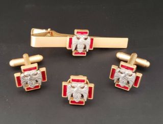 Masonic Scottish Rite 30th Degree Cufflinks – Tie Bar Clip – Lapel Pin Set