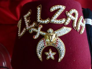 Vintage Zelzah Oriental Band Masonic Shriners Jeweled Fez Hat Tassel & Case 7.  5