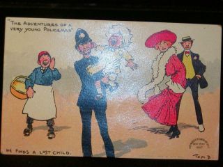 Antique Postcard - Comic - " The Adventures Of A Very Young Policeman " C1907