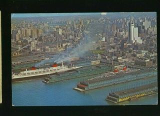 Ss France / Ss United States @ York Piers - Vintage Ship/oceanliner Postcard