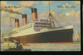 1930 Rms Majestic - White Star Line - Vintage Ship/oceanliner Postcard
