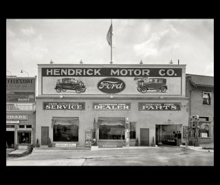 1928 Ford Car Dealership Photo Art Print,  Hendrick Motor Company Dealer Sign Logo