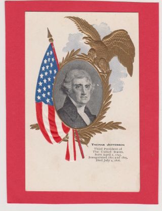 Vintage Undivided - President Thomas Jefferson - Flag/gold Eagle - Oval Portrait