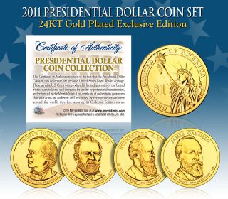 2011 Presidential $1 Dollar 24k Gold Plated President 4 - Coin Full Set W/capsules