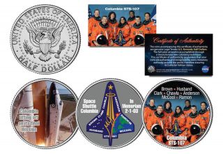 Space Shuttle Columbia Sts - 107 In Memoriam Jfk Half Dollar U.  S.  3 Coin Set Nasa