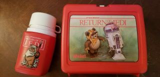 1983 Star Wars Return Of The Jedi Wicket Plastic Lunch Box - Vintage With Thermos