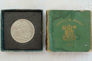 Festival Of Britain Crown Vintage 1950s Exhibition Commemorative Coin Box Boxed