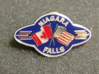 Niagara Falls Crossed Canadian & American Friendship Flags Lapel Pin Souvenir