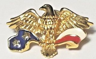 Vtg Signed Avon American Eagle Tack Pin Goldtone Blue Red White Enamel Patriotic