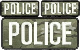 Police Embroidery Patches 4x10 " And2 2x5 Hook On Back White Letters Multicam