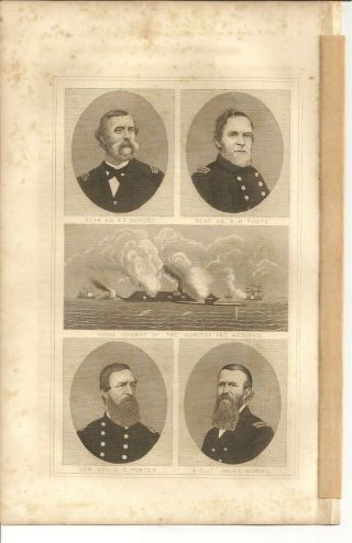 Civil War Engraving: Naval Commanders S.  Dupont,  A.  Foote,  D.  Porter,  J.  Worden