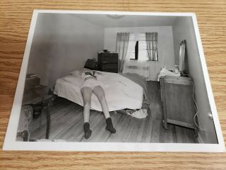 Nypd Crime Photo 50s B&w Dead Woman Stabbed Bed Morbid Graphic 10 " X8 "